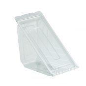 Deli View DV1101 - RPET Sandwich Wedge Hinged One Compartment Container Clear Base with Clear Flat Lid