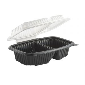 Culinary Classics CC6922 - 9" x 6" Rectangle Hinged Container 18.5/11.5 oz Microwavable Two Compartment Black Base With One Compartment Clear Anti-Fog Lid