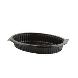 MicroRaves M1180D - 11" x 8" Oval Container 36 oz Microwavable Black Platter