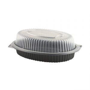 Premium Roaster CDM1180-LH1180D - 10.5" x 8" Oval Large Roaster Microwavable Black Base and Clear Anti-Fog Low Dome Lid PolypropyleneCombo Pack