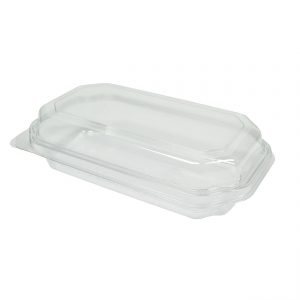 Deli ViewTM DV3716 - 8" x 5" Rectangle Hinged One Compartment PETE Container 16 oz Clear Base with Clear Lid Snack Tray