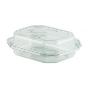 Deli ViewTM DV3708 6" x 5" Rectangle Hinged Container 8 oz PETE One Compartment Clear Base with Clear Lid Snack Tray