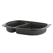 MicroRaves M712B - 10" x 7" Rectangle Polypropylene Container 21 oz/10 oz Microwavable two compartment Black Base