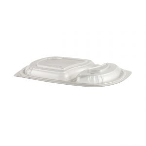 MicroRaves LH712D- 10" x 7" Rectangle Lid Microwavable Polypropylene Two Compartment Cold Clear Vented Anti-Fog Fits M712B