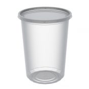 4.5" Round Combo Pack 32 oz Microwavable Clear Deli Cup Base And Clear Flat Polypropylene Lid, Inside Fit