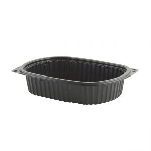 Processor Trays M400-324R - 8" x 6" Rectangle Polypropylene One Compartment Container 32 oz Microwavable Black High Impact Flat Flange Black Processor Tray