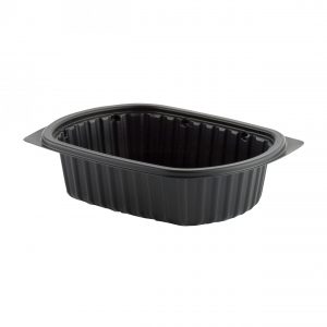 Processor Trays M400-24R - 8" x 6" Rectangle Polypropylene One Compartment Container 24 oz Microwavable Black High Impact Flat Flange Black Processor Tray