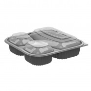 Culinary Squares CDS8533 Black 3-comp Base, 3-comp Anti-fog MW Lid, Combo Pack