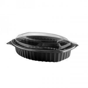 MicroRaves CDM924-LC924 - 9" Oval 24 oz Microwavable Black Base And Clear Anti-Fog PETE Lid Combo Pack