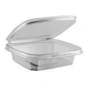 Safe Pinch TE6612 - 6" Square Hinged Container 12 oz Tamper Evident Clear Base With Clear Lid RPET Pinch To Open