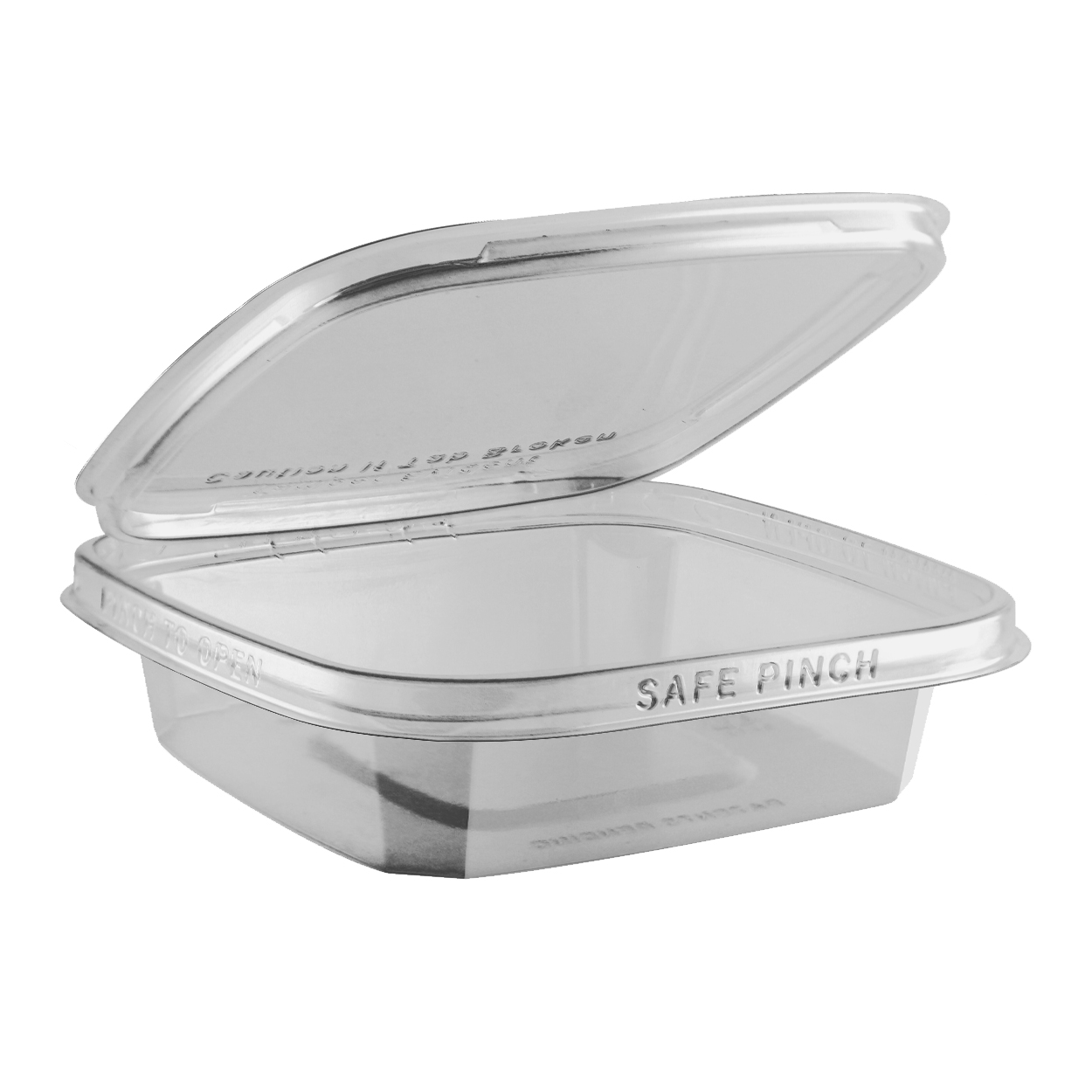 SAFE PINCH ® TamperEvident 12 oz. 6" Square Clear Hinged Container
