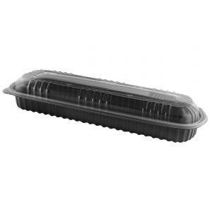 MicroRaves M1670P - Rectangle16" x 6.5" 38 oz Microwavable Black Full Slab And Clear Anti-Fog OPS Lid Combo Pack