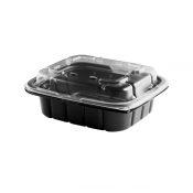 Crisp Food Technologies CF616-CFL6 - 7" x 6" Rectangle Combo Pack 14 oz Microwavable One Compartment Black Base And Microwavable One Compartment Clear Lid Anti-Fog Polypropylene Combo Pack